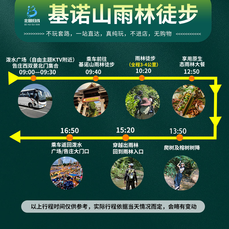 西双版纳基诺山雨林徒步一日游 优选向导/餐/竹筏/树降/秋千/射箭