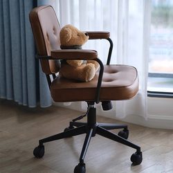 Lianfeng Office Chair, Comfortable for Long Sitting, Leather Backrest, Home Desk Study Chair, Computer Chair, Retro Bedroom Chair