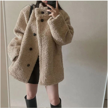 
New real shot winter Korean style lazy thickened imitation sheepskin fur all-in-one warm fur jacket for women