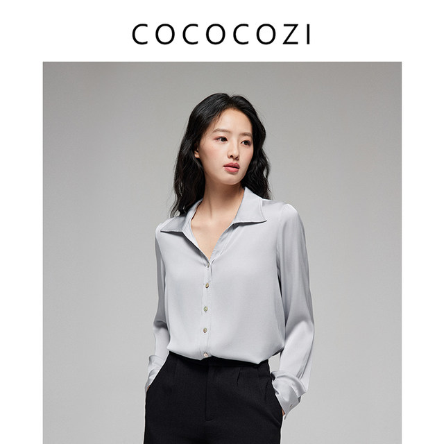 COCOCOZICOCOCOZI Mulberry Silk Blended Shirt Solid Color Silk Top for Women
