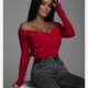 European and American style spring and autumn new V -neck fashion light cooked red cross -nails slim long -sleeved T -shirt bottom shirt shirt
