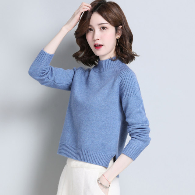 Short sweater female high -waisted half -high collar match with skirt 2024 new thickened wool needle knitting bottom shirt autumn and winter
