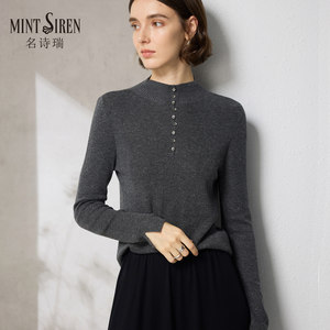 
2026 Spring and Autumn New Button Half Turtleneck Wool Sweater Women's Long Sleeve Slim Fit Dark Gray Thin Bottoming Sweater