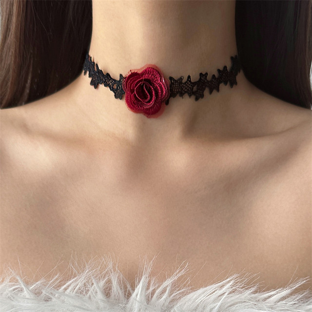 Dark Gothic lace flower picker women's neck strap neck accessories neck neck chain Lolita jewelry
