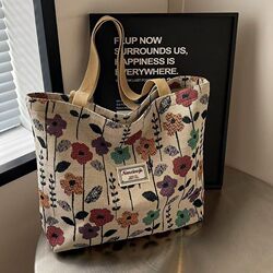 Women's Canvas Bag, Large Capacity Bag, New Fashion Shoulder Tote Bag, College Student Class Commuting Tote Bag