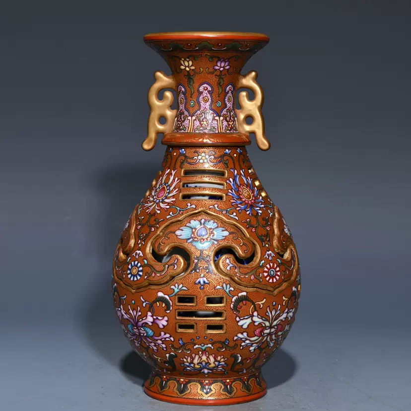 乾隆珐琅彩鎏金花卉纹交泰瓶古董古玩古瓷器收藏-Taobao