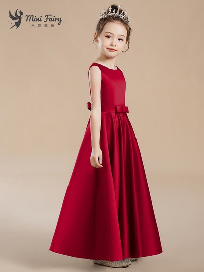 Minifairy Girls Burgundy Satin Piano Dress - Orchestra Competition Skirt