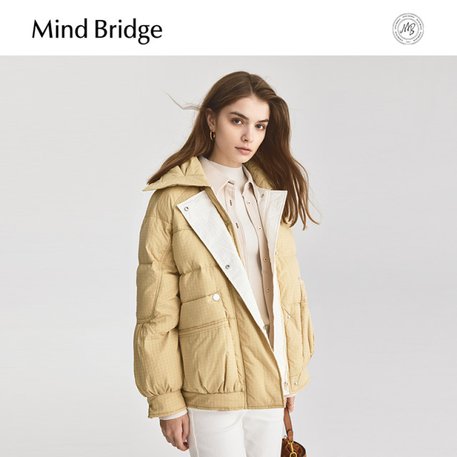 Mind Bridge Winter Lapel Bread Jacket Women's Loose Down Jacket 2024 New Plaid Warm Jacket