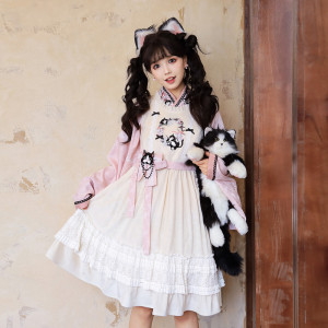 
Han Shang Hualian improved Ming Dynasty cross-collar Hanfu for women [cow kitten] Chinese style embroidered Han and Western eclectic overskirt suit