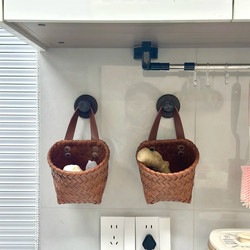 Kitchen Onion, Ginger, and Garlic Storage Basket, Household Wall-Mounted Woven Basket, Retro Portable Multifunctional Small Hanging Basket