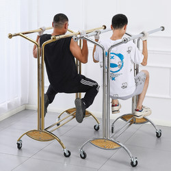 Clothing Store Display Rack with Adjustable Single Bar, Floor-Standing Double Bar, Foldable Telescopic Wheeled Clothing Rack, Reinforced Storage