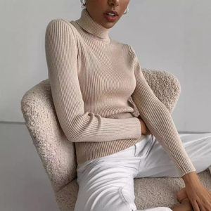 
European and American style turtleneck knitted sweater solid color pullover sweater turtleneck knitted sweater