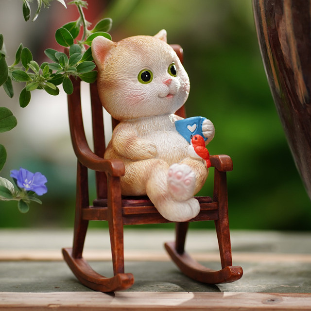 Cartoon cute kitten cafe office desktop rocking chair ornaments garden courtyard animal ornaments set gift