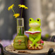 Creative frog reading hydroponic glass vase simulated dry flower arrangement cute living room desktop test tube flower device decoration