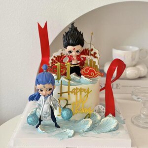 Internet celebrity Nezha Ao Bing cake decoration ornaments children's boy birthday party dessert table decoration plug-in card