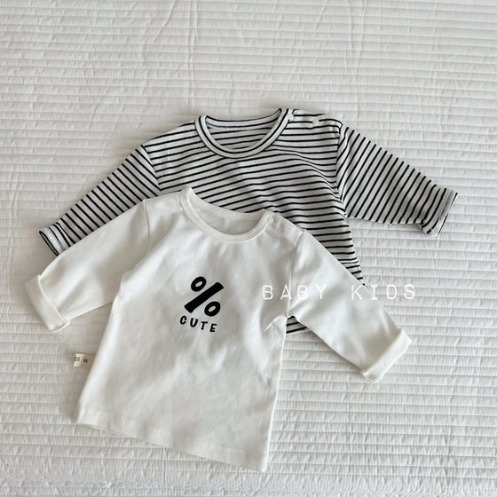 
INS men and women's spring and autumn long-sleeved round neck bottoming shirt infants and toddlers spring and autumn versatile striped pullover top T-shirt