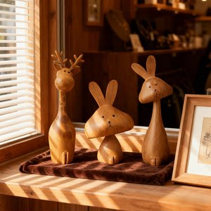 
Medieval style family of three animal ornaments living room decorations handmade deer and rabbit niche crafts high-end