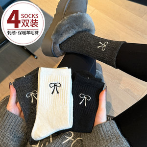 蝴蝶结袜子女款秋冬羊毛袜2025新款爆款ins潮加厚保暖袜冬季长袜