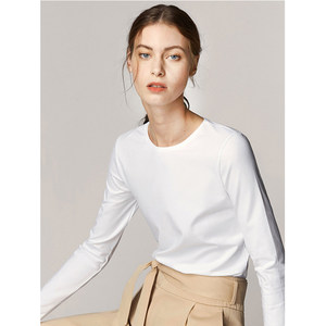 
High-end white long-sleeved T-shirt for women 2025 new slim round neck inner slim-covering pure cotton top base shirt