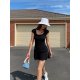 NEVA HU square collar knitted short-sleeved dress for women in summer slim waist and slim temperament hot girl a-line short skirt
