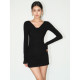 NEVA HU graceful curves/waisted hot girl v-neck white long-sleeved dress for women niche black knitted short skirt
