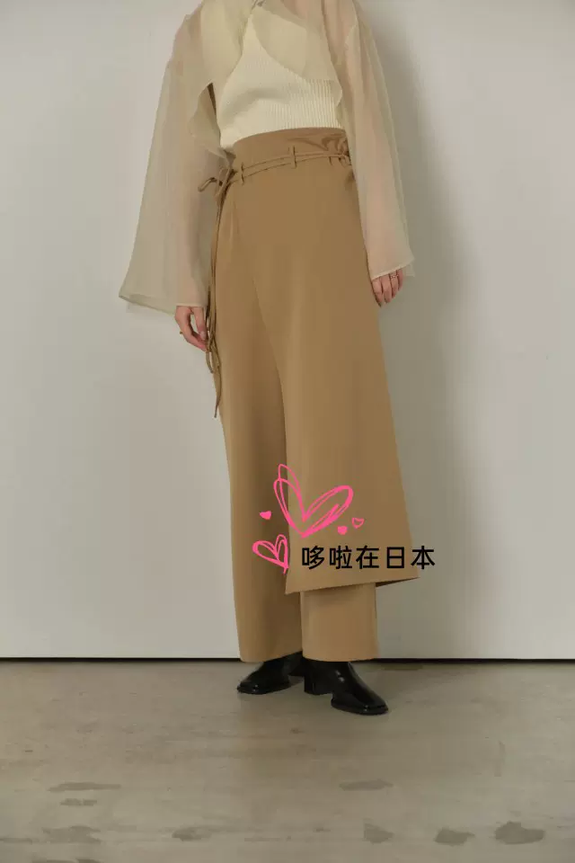 折日本代购拼邮包税eaphi 裙裤belt ribbon layered wrap pants-Taobao