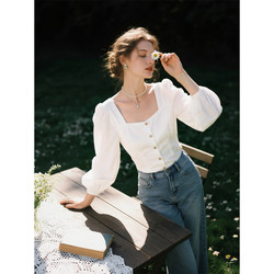 White Square-Neck Puff Sleeve Shirt for Women, 2026 Spring New French Style, Early Spring Shirt for a Sophisticated Look