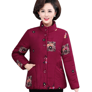 Printed velvet and thickened short winter cotton-padded clothes for grandma