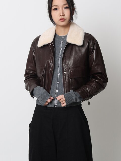 European retro launch cotton pyramid water mink wool leather jacket 2024 Winter short white goose velvet down jacket female
