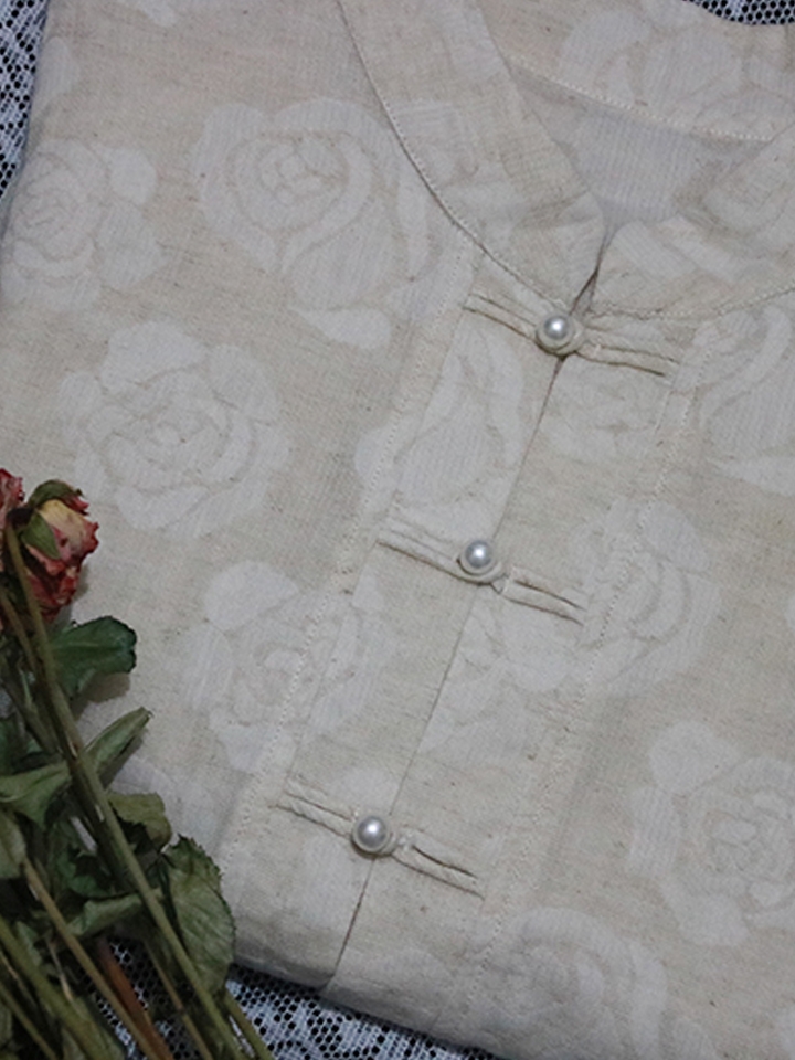 樱与骨 玫瑰提花盘扣棉麻衬衫