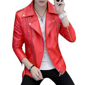 Men's handsome locomotive PU leather jacket spring autumn Korean version of lapel jackets slim -fitting handsome autumn dress