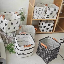 Household Fabric Laundry Basket Dirty Clothes Hamper Cotton and Linen with Handle Cabinet Small Clothing Fabric Storage Basket Desktop Storage Box