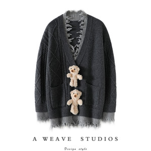 
Three-dimensional doll buttons! Fake two-piece thickened 100% pure cashmere cardigan for women V-neck pure cashmere sweater jacket