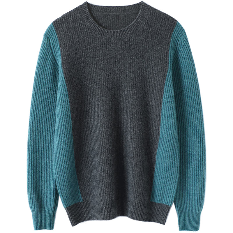 
Personable ~ Temperament contrasting color men's thickened cashmere sweater round neck pure cashmere sweater knitted bottoming shirt loose