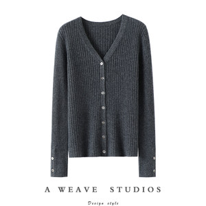 
Qichao privately customized quality! V-neck 100% pure cashmere cardigan for women pure cashmere sweater knitted cardigan jacket