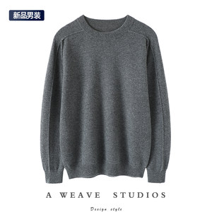 
Just the right temperament~Round neck men's round neck cashmere sweater with back-stitched design pure cashmere sweater knitted sweater loose autumn and winter