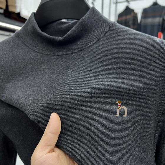 
Outlet withdrawal men's double-sided genuine velvet bottoming shirt autumn and winter half turtleneck long-sleeved T-shirt with no trace of nakedness