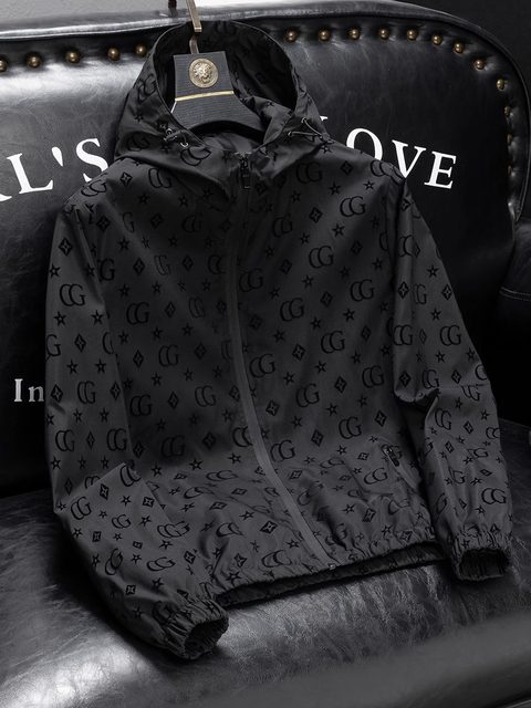 Hooded jacket for men's autumn and winter trendy brand new printed slim fit and handsome casual thin sun protection suit short men's jacket
