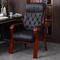 Boss Chair, Solid Wood Executive Chair, Genuine Leather Home Chair, First-Layer Cowhide High-Back Sofa Chair, Office Chair, Conference Chair