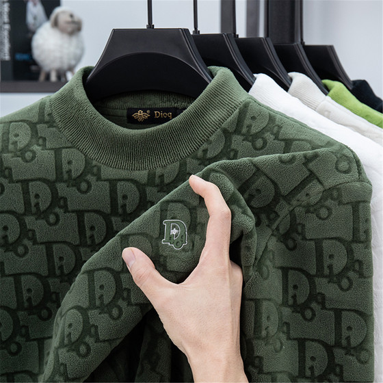 
High-end men's sweatshirt extra thick double-sided Austrian velvet 2026 winter new half turtleneck long-sleeved T-shirt bottoming shirt