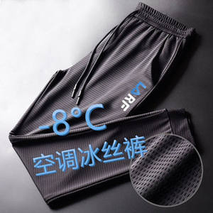 Summer net eye ice silk elastic men's air -conditioning leisure thin sports Korean student large size slim foot pants