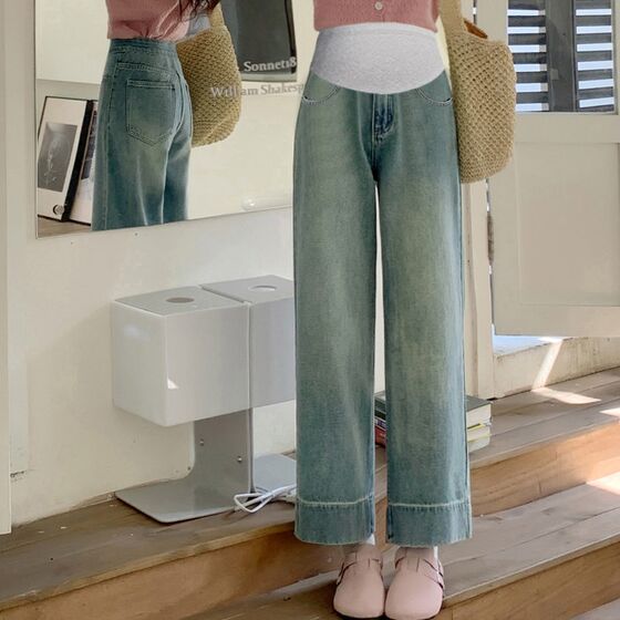 
Maternity pants summer thin outer jeans 2024 new summer large size bottoming straight wide leg pants summer style