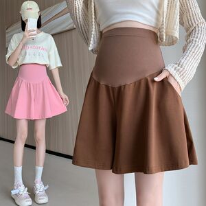 
Plus size maternity leggings, summer thin ice silk shorts for outer wear, 200*0.5kg belly support, wide legs, loose A-line short culottes