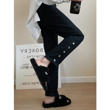 
Side-breasted slit jeans for women straight n-leg loose wide legs fat sister plus size women's spring 2022 new pants