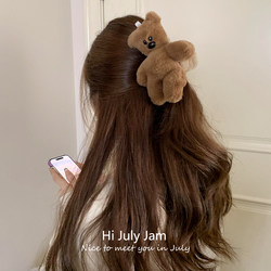 Beanie Teddy Bear Plush Ab-Sided Hair Clip for Women, Autumn/Winter 2025 New Niche Design Bear Hair Clip Shark Clip