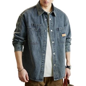 
High-end denim shirt men's spring and autumn style college youth long-sleeved jacket Japanese casual outer wear work shirt