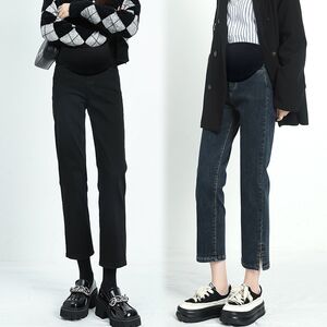 
Maternity pants, women's spring and autumn outer wear straight jeans, autumn wear, new large size bottoming pipe open
