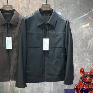 
VJM ​​trendy brand lapel protein down leather jacket 2025 autumn and winter new solid color slim fashion simple casual