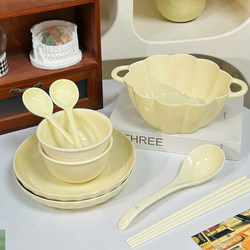 Milk Fufu Ceramic Bowls and Plates, Two-Person Dining Set, Particularly Beautiful Bowl and Chopstick Combination, Rice Bowl, Household Bowl, Spoon, Plate