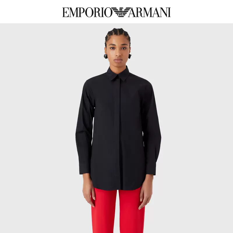 EMPORIO ARMANI/阿玛尼2023夏季新品女士暗门襟宽松纯棉衬衫 - Taobao